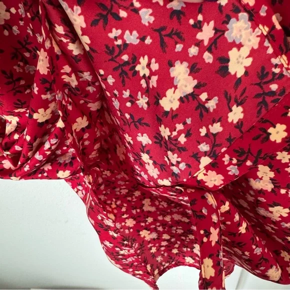 Kimchee Blue Silky Sabrina Shirt Dress Size Small Red Floral ASO Vampire Diaries - Picture 10 of 16